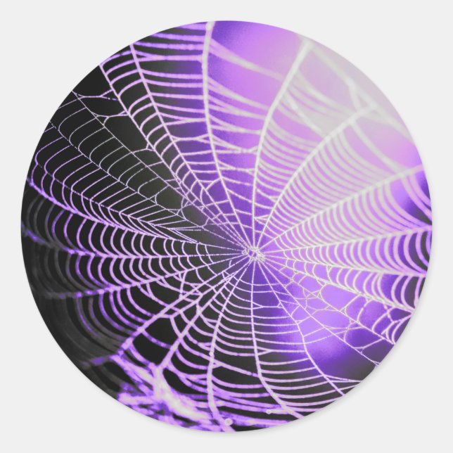 Purple Black Creepy Spooky Spider Web Classic Round Sticker (Front)