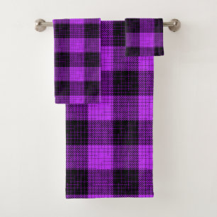 Purple Black Crosshatch Buffalo Check Bath Towel Set