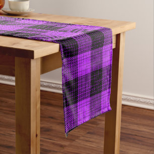 Purple Black Crosshatch Buffalo Check Short Table Runner
