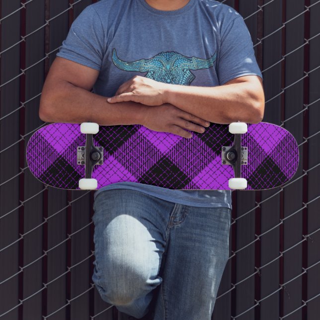  Purple Black Crosshatch Buffalo Check Skateboard (Outdoor 3)