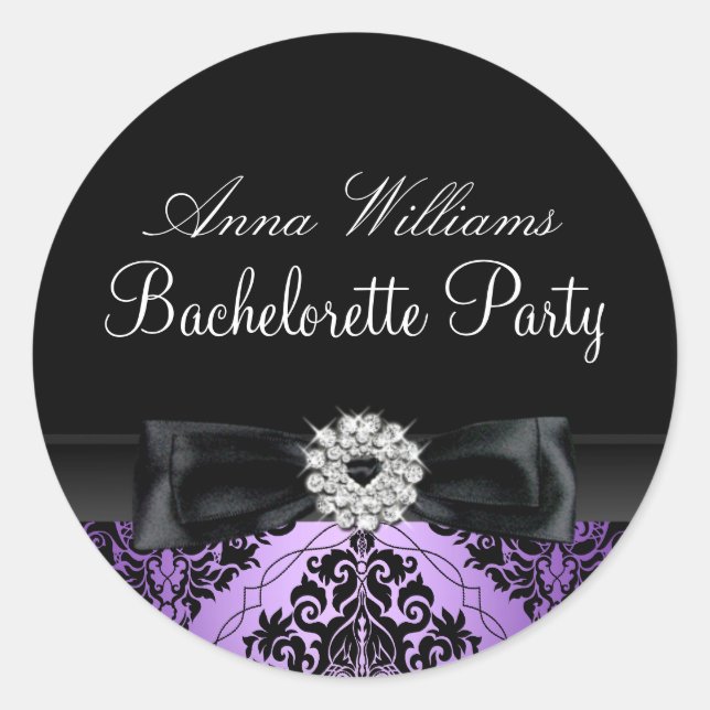 Purple & Black Damask Bachelorette Party Sticker (Front)
