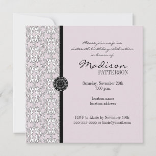 Purple & Black Damask Baroque Sweet 16 Party Invitation