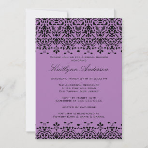 Purple & Black Damask Bridal Shower Invitation
