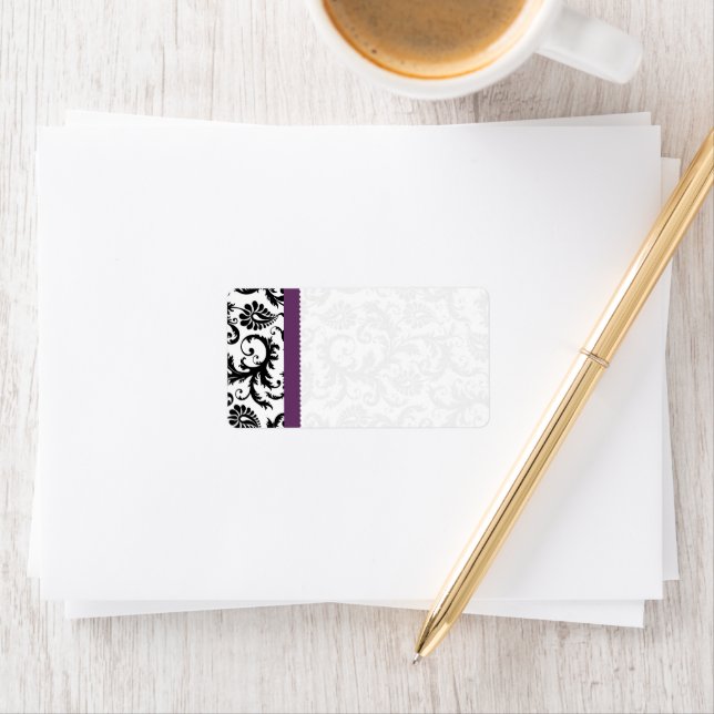 Purple & Black Damask Dots Shipping Label (Insitu)