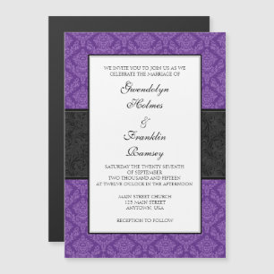 Purple Black Damask Magnetic Wedding Invites