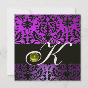 PURPLE BLACK DAMASK MONOGRAM YELLOW TOPAZ INVITATION