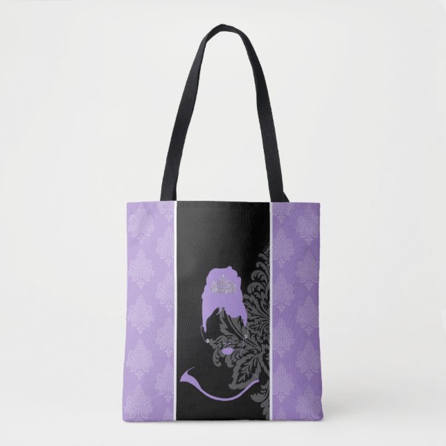 Purple & black damask print  tote bag (Front)