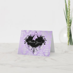 Purple Black Damask Thank You Cards