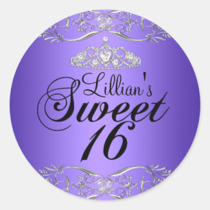 Purple Black Damask & Tiara Sweet 16 Sticker