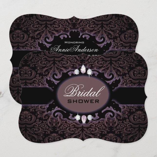 purple black damask victorian gothic bridal shower invitation (Front/Back)