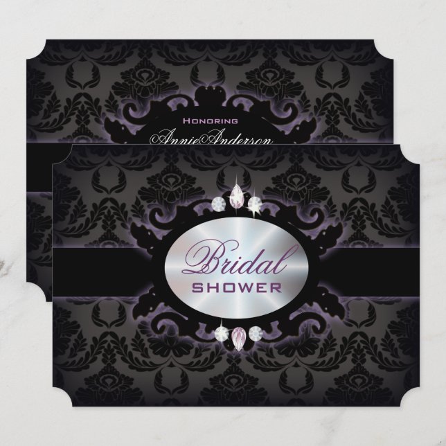 purple black damask victorian gothic bridal shower invitation (Front/Back)