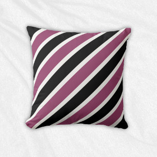 Purple Black Diagonal Stripes Cushion