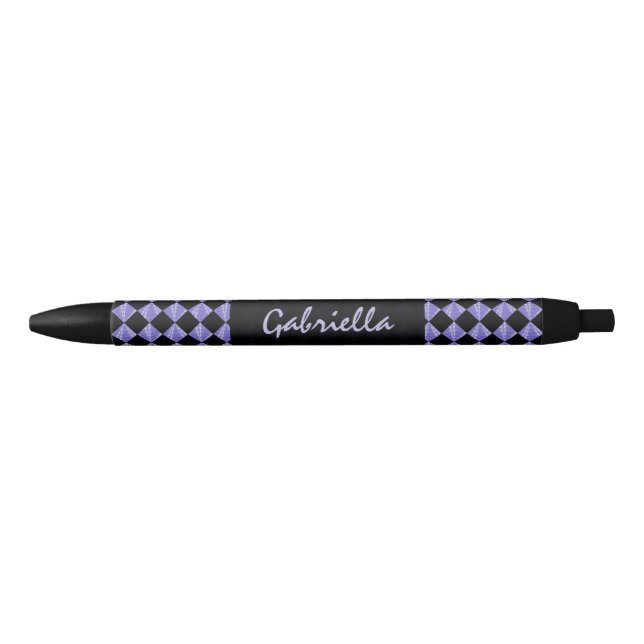 Purple Black Diamond Pattern Personalised Ink Pen (Front)