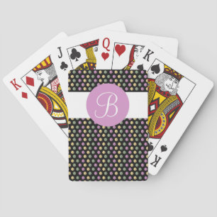Purple black dots custom monogram playing cards