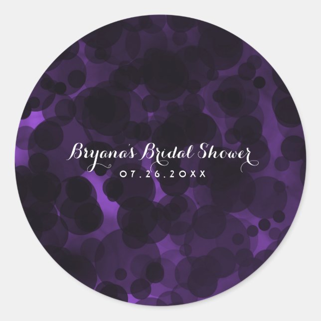 Purple & Black Dots Modern Chic Party Custom Favou Classic Round Sticker (Front)