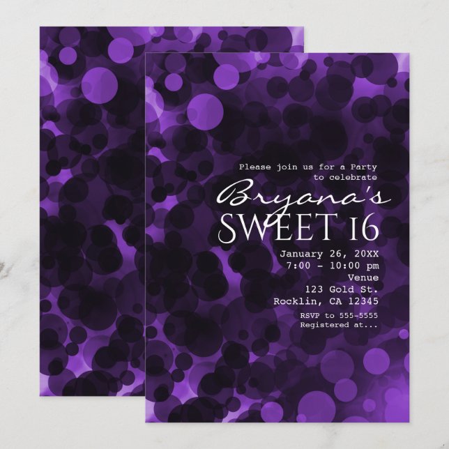 Purple & Black Dots Modern Chic Party Invitations (Front/Back)