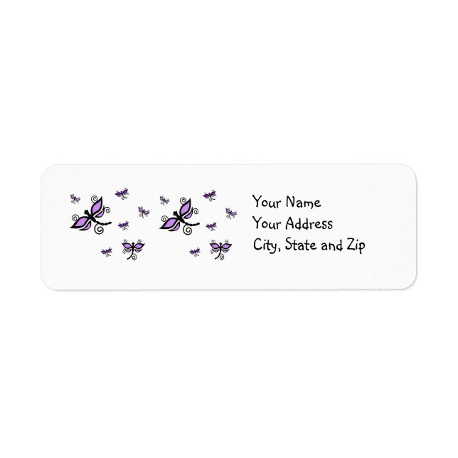 Purple & black Dragonflies on address label (Front)