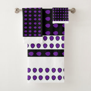 Purple Black Droplets Bath Towel Set