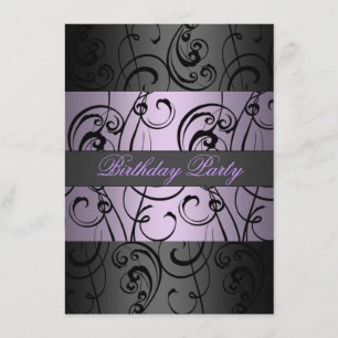 Purple & Black Elegant Swirl Birthday Invitation