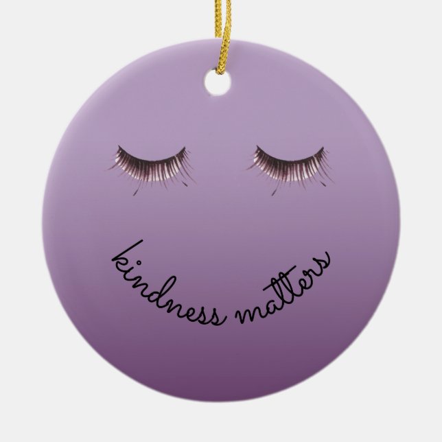 Purple Black Eyelashes Kindness Ceramic Tree Decoration (Front)