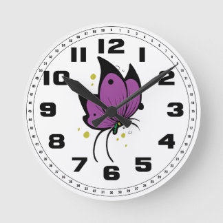 Purple Black Filled Freckled Butterfly Round Clock