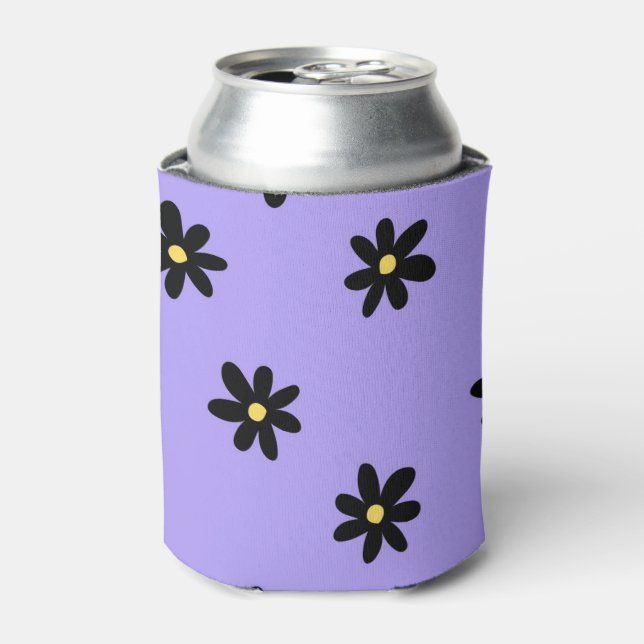 Purple Black Floral Elegant & Chic Drink  Can Cooler (Can Front)