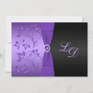 Purple, Black Floral Monogram Wedding Invitation