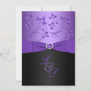Purple, Black Floral Monogram Wedding Invite