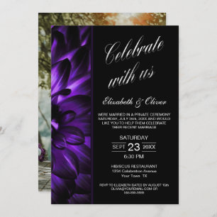 Purple Black Floral Photo Wedding Reception Invitation
