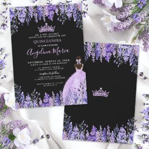 Purple Black Floral Quinceanera Invitation