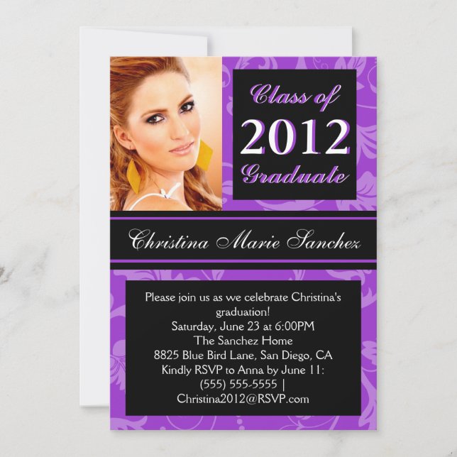 Purple Black Floral Swirl 2012 Graduate Invite (Front)