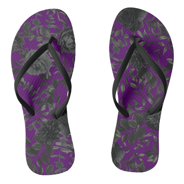 Purple Black Floral Wedding Gothic Flip Flops (Footbed)