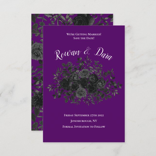 Purple Black Floral Wedding Gothic Invitation (Front/Back)