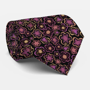 Purple Black Flower Pattern Floral Tie