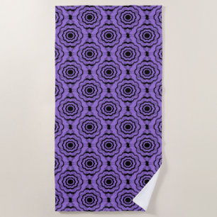 Purple Black Flower Seamless Pattern Beach Towel