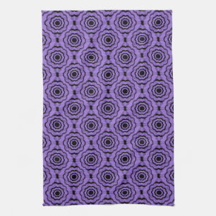 Purple Black Flower Seamless Pattern Tea Towel