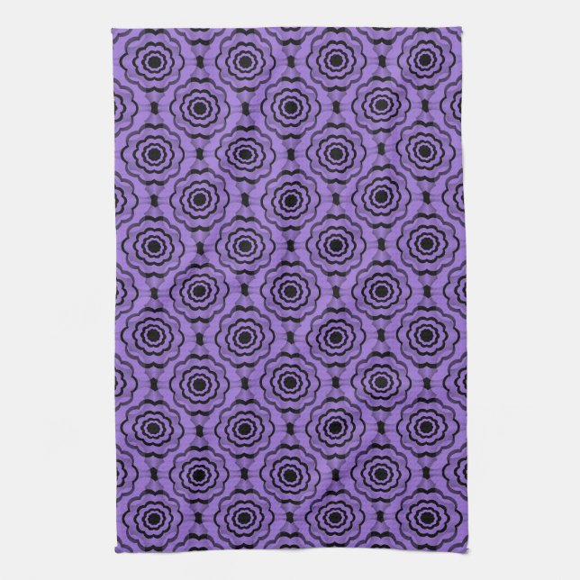 Purple Black Flower Seamless Pattern Tea Towel (Vertical)