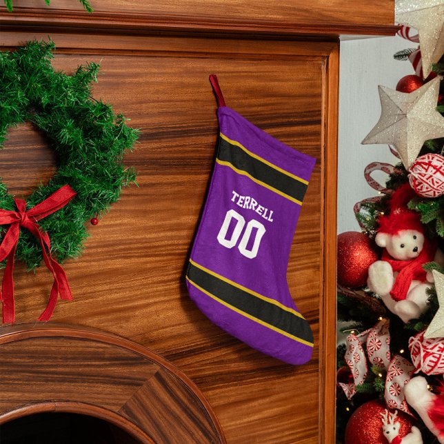 Purple & Black Football Team Personalised Small Christmas Stocking (Creator Uploaded)