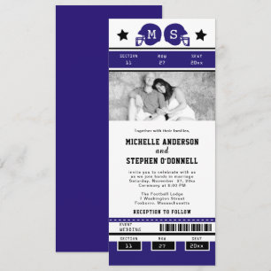 Purple Black Football Ticket Wedding Invite