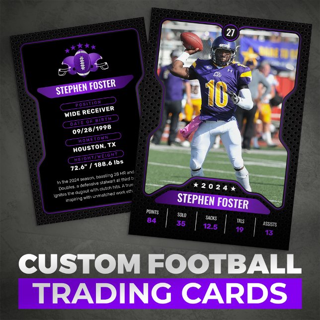 Purple & Black Football Trading Card Player Photo (Creator Uploaded)