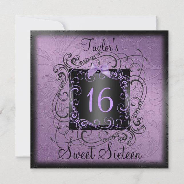 Purple & Black Frame Sweet16 Birthday Invite (Front)