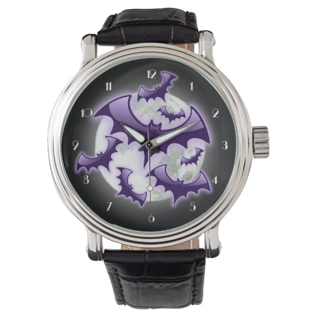 Purple & Black Full Moon Bats Watch (Front)