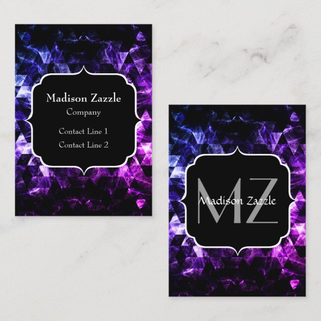 Purple Black Geometric Smoky Abstract Monogram Business Card (Front/Back)