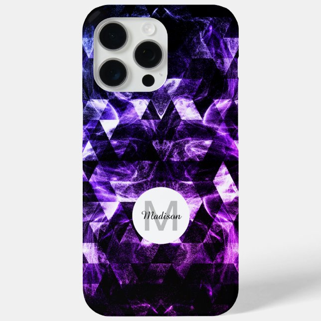 Purple Black Geometric Smoky Abstract Monogram Case-Mate iPhone Case (Back)