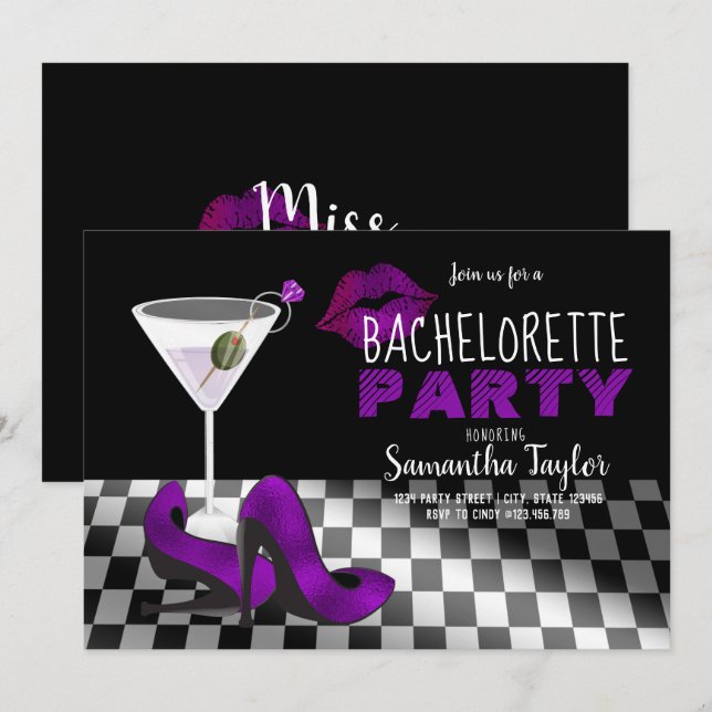 Purple & Black Girls Night Out Bachelorette Party Invitation (Front/Back)