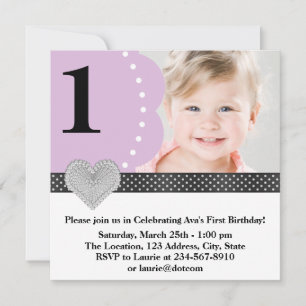 Purple Black Girls Photo 1st Birthday Party Invitation