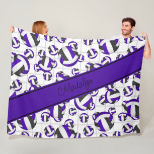 Purple black girly volleyballs pattern net accent fleece blanket
