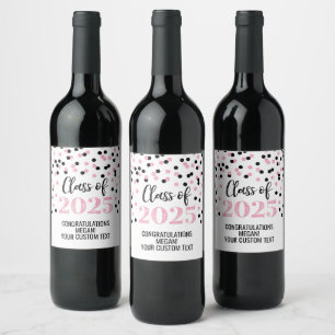 Purple Black Glitter Class of 2025 Graduation Wine Label