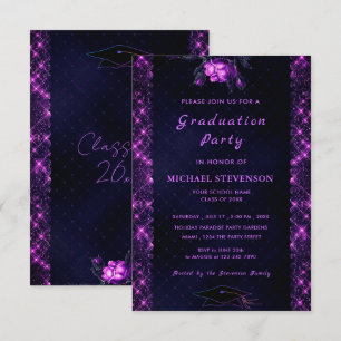 Purple Black Glitter Graduation Invitation Example