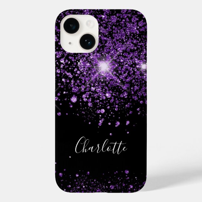 Purple black glitter monogram name Case-Mate iPhone case (Back)